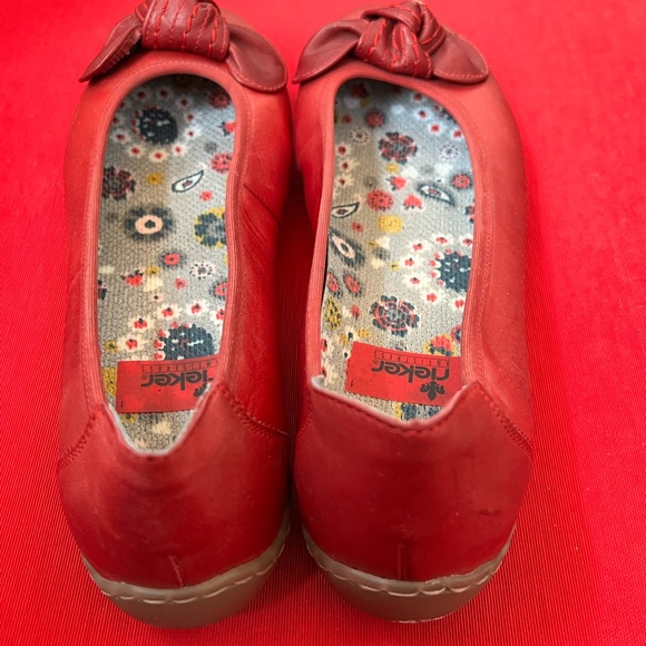 40 RIEKER comfort boho bow red slip on shoe rubber sole leather skimmer - Picture 4 of 6